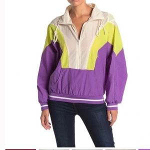 Favlux Fashion White, Yellow and Purple Colorblock Quarter Zip Windbreaker S